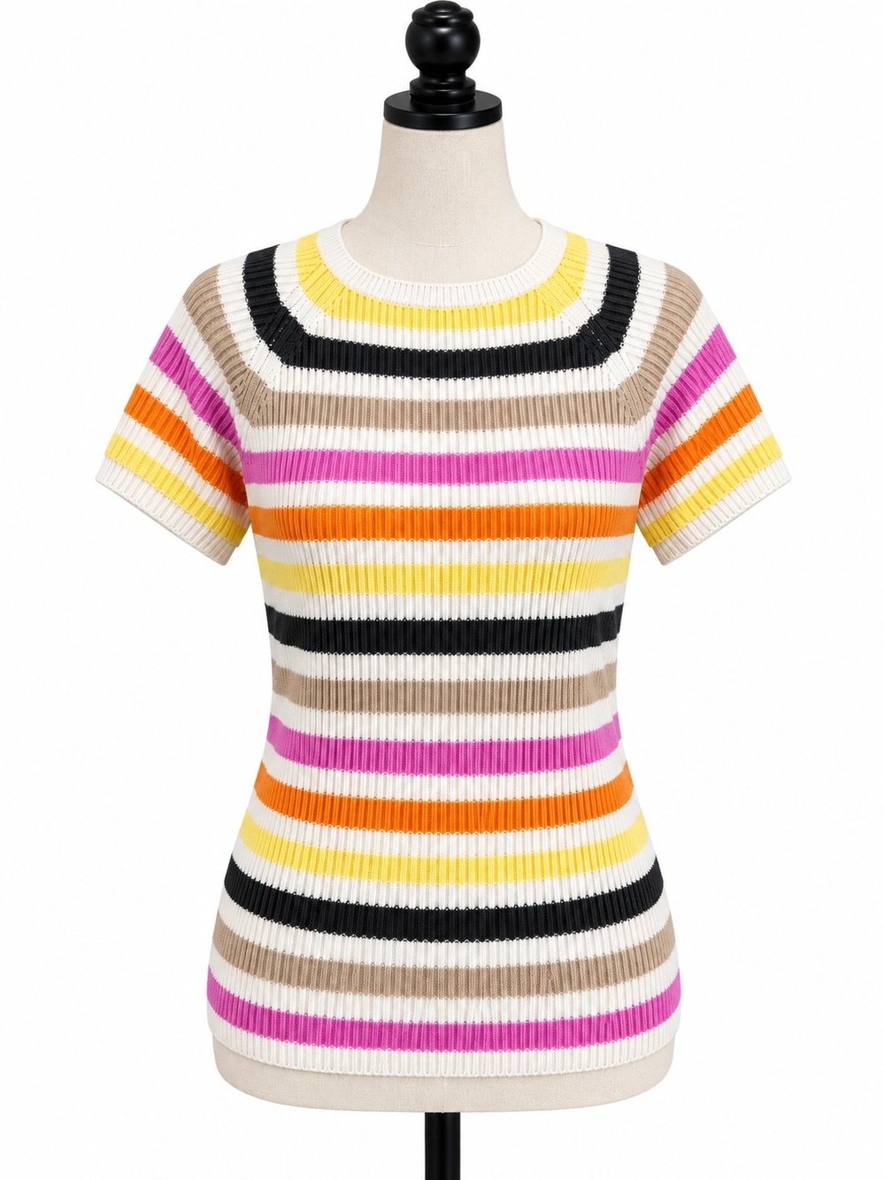 LOFT Women’s S Multicolor Striped Ribbed Short Sleeve Sweater Top
